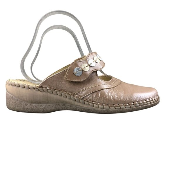 5 Zones Women's Size 41 Sabots Iridescent Pink Leather Closed Toe Slip On Mules - Picture 1 of 16